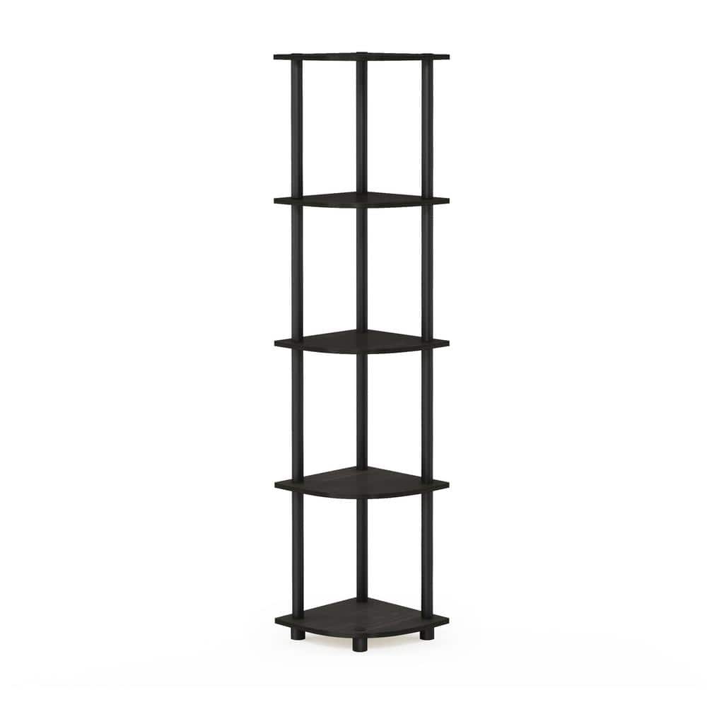 Espresso/Black 5-Tier Corner Floor Mount Water Resistant Shelf