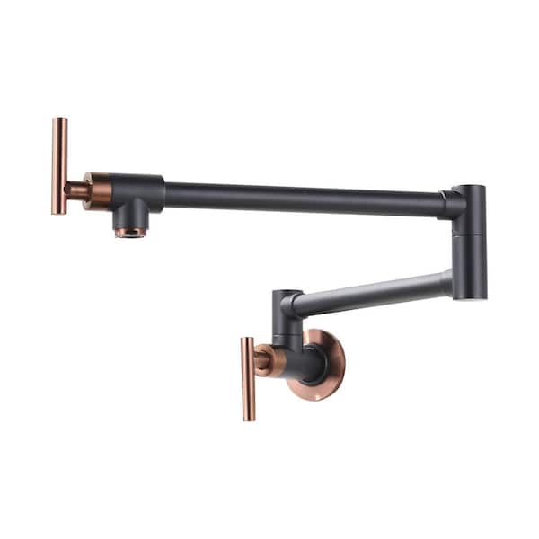 AVITAS Modern Wall Mount Pot Filler Kitchen Faucet with Double Joint Swing Arm 360° Rotation in Rose Gold and Black