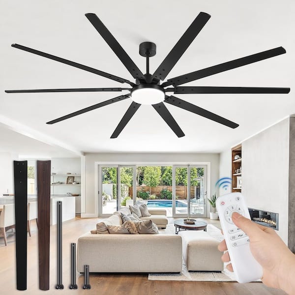 100 in. Indoor/Outdoor Industrial Black Ceiling Fan with Dual-Finish Blades and 3-Color LED Light and Remote Control