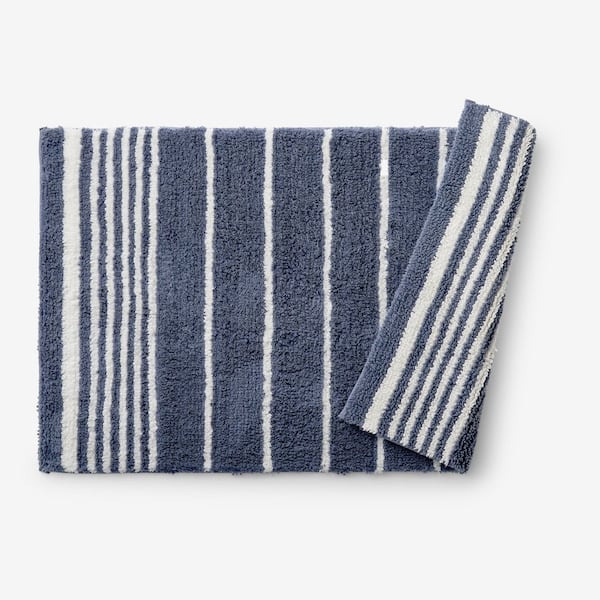 Company Cotton Plush Spa Stripe 17 in. x 24 in. Indigo Bath Rug
