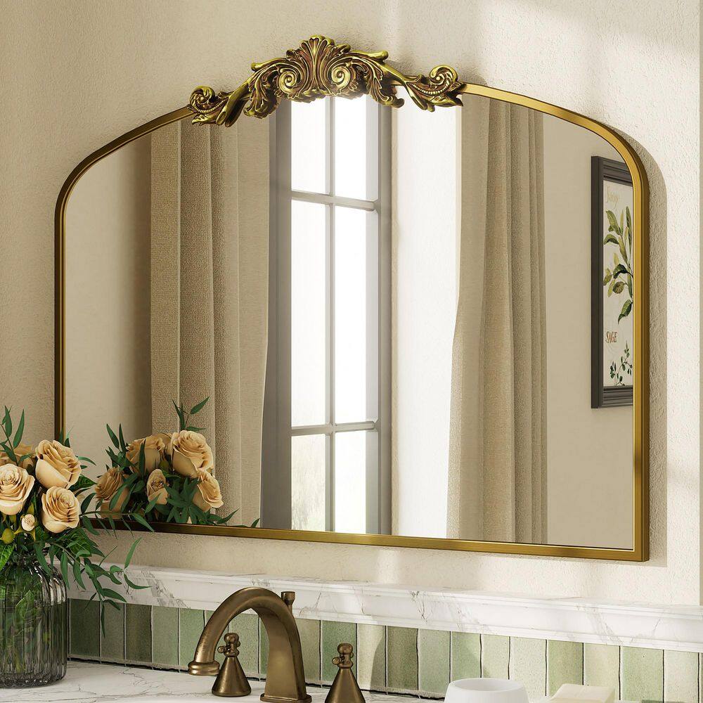 36 in. W x 27 in. H Arch Aluminum Alloy Framed French Cleat Mounted Baroque Wall Decor Bathroom Vanity Mirror in Gold price history on PriceWatchPro