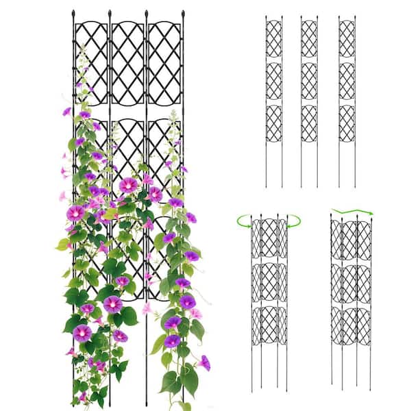 2-Piece 64in. Garden Trellis Outdoor Plant Support Frame with Adjustable Shapes Ground Stakes Rustproof PE Coating Pipes