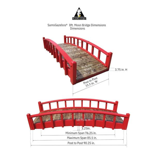 SamsGazebos Japanese garden bridge 8 ft. in Red MB-B8-RT - The