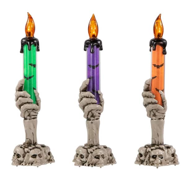 LED Lighted Skeleton Hand Halloween Candles-8.25"-Set of 3