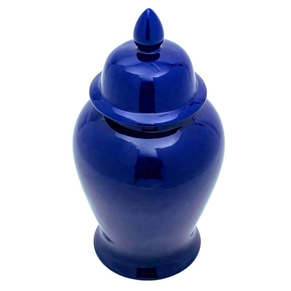 18" Navy Blue Glossy Ceramic Temple Jar