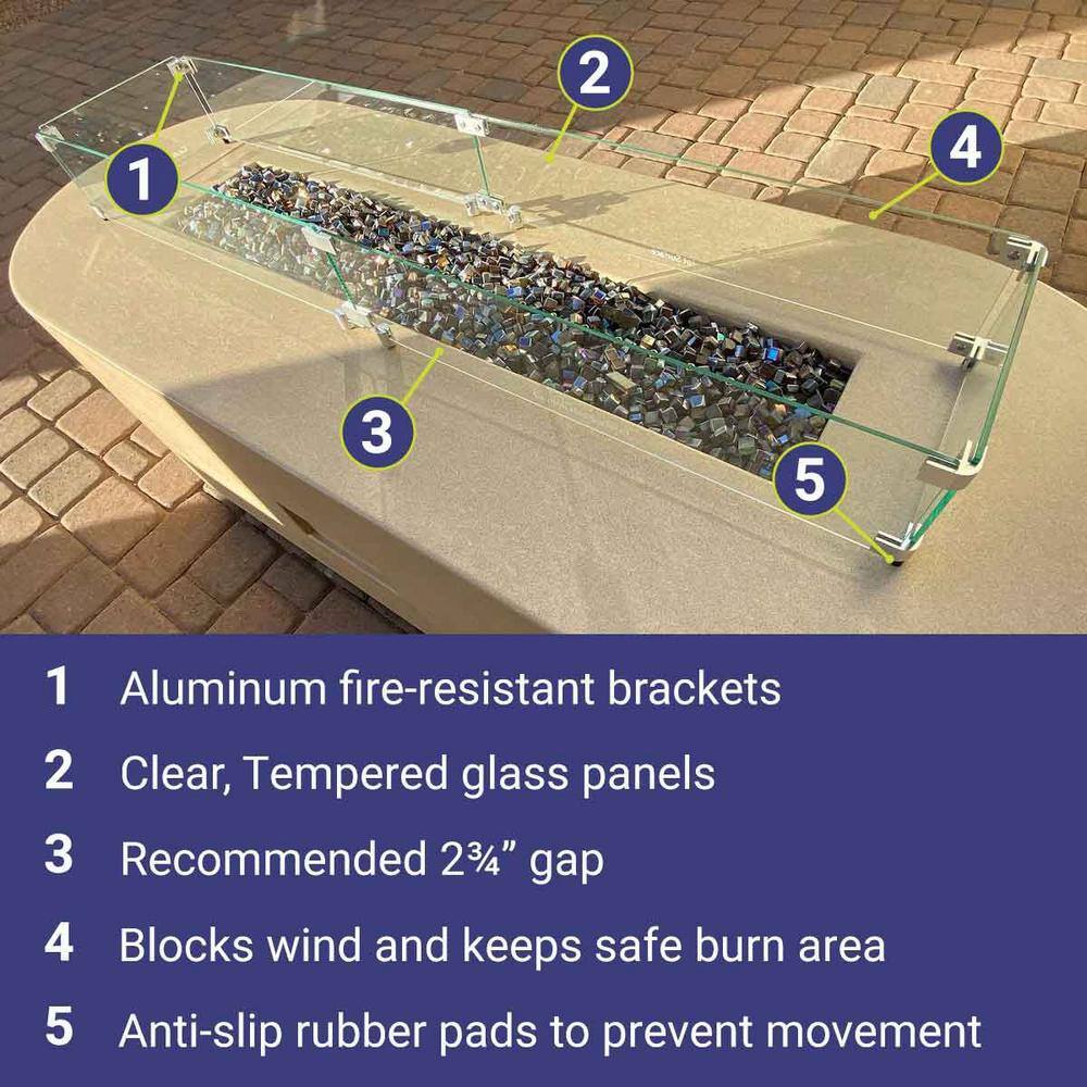 Clear Tempered Glass Flame Guard with Polished Aluminum Brackets