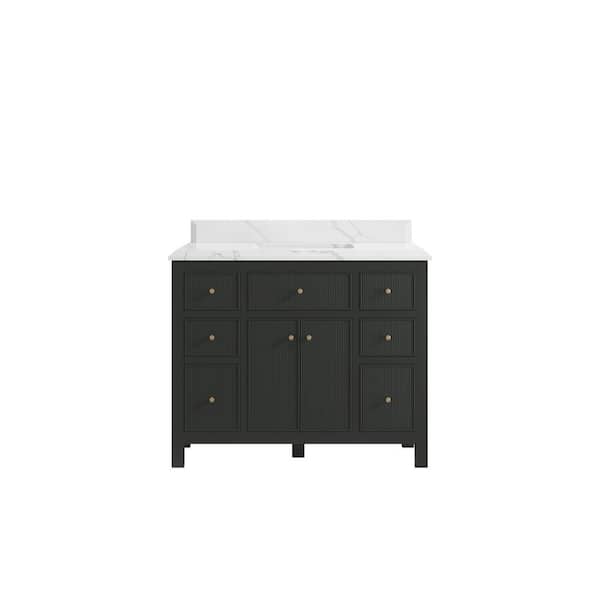 Willow Collections Sonoma 42 in. W x 22 in. D x 36 in. H Single Sink Bath Vanity in Black Top with 1.5" Calacatta Quartz Top
