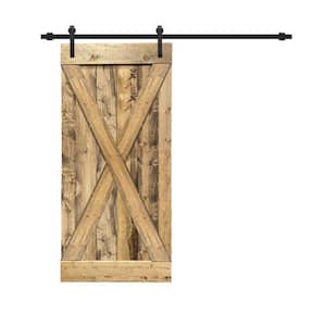 X Series 36 in. L x 84 in. H Solid Weather Oak Stained Knotty Pine Wood Interior Sliding Barn Door with Hardware Kit