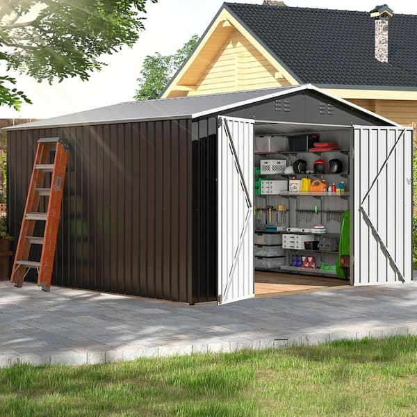 VIWAT 10 ft. W x 10 ft. D Metal Outdoor Storage Garden Tool Steel