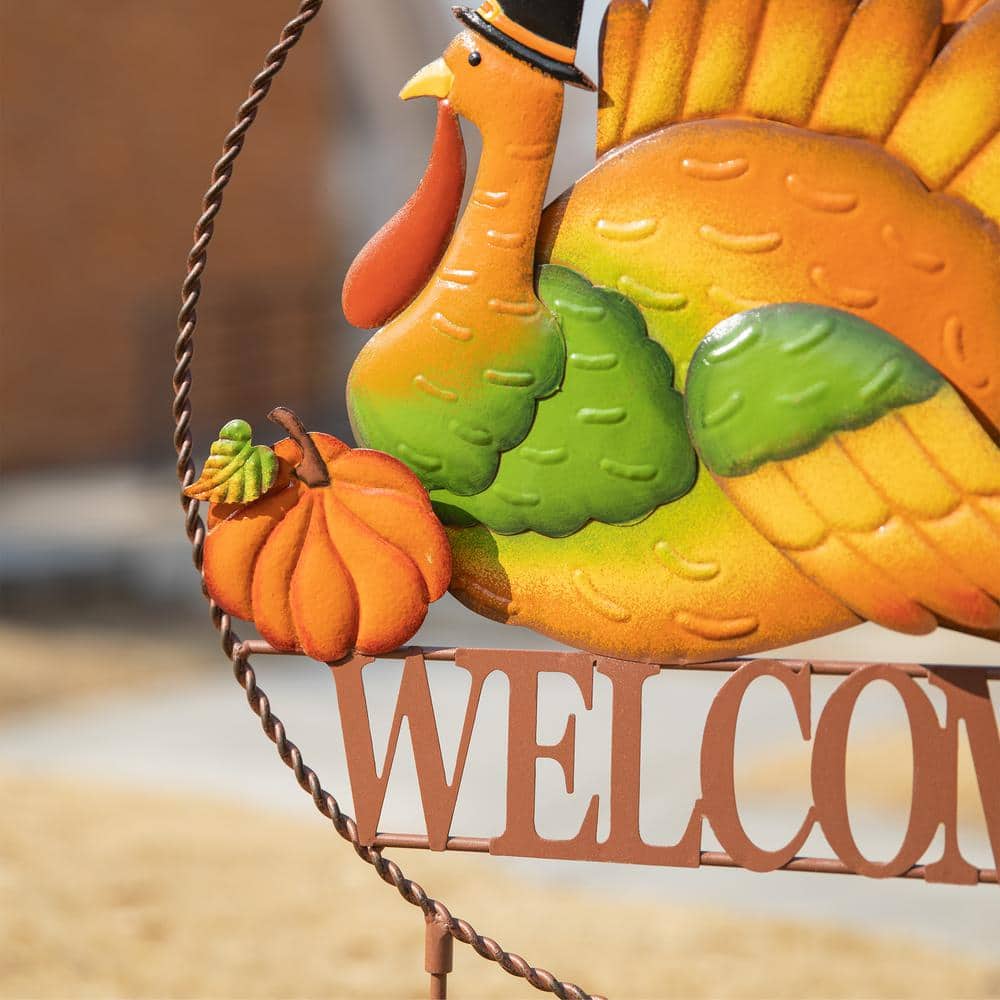 30" Thanksgiving Metal Turkey Yard Stake with Welcome Sign
