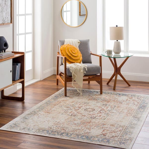 Lillian Sky Blue/Brown 9 ft. x 12 ft. Medallion Machine-Washable Indoor Area Rug