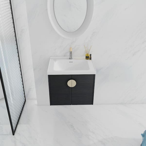 Xspracer Victoria 28 in. W x 19 in. D x 21 in. H Floating Modern Design Single Sink Bath Vanity with Top and Cabinet in Black