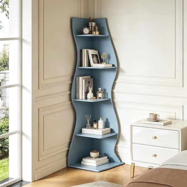TRIBESIGNS WAY TO ORIGIN Modern 70 in. Tall Blue Wood 5-Shelf