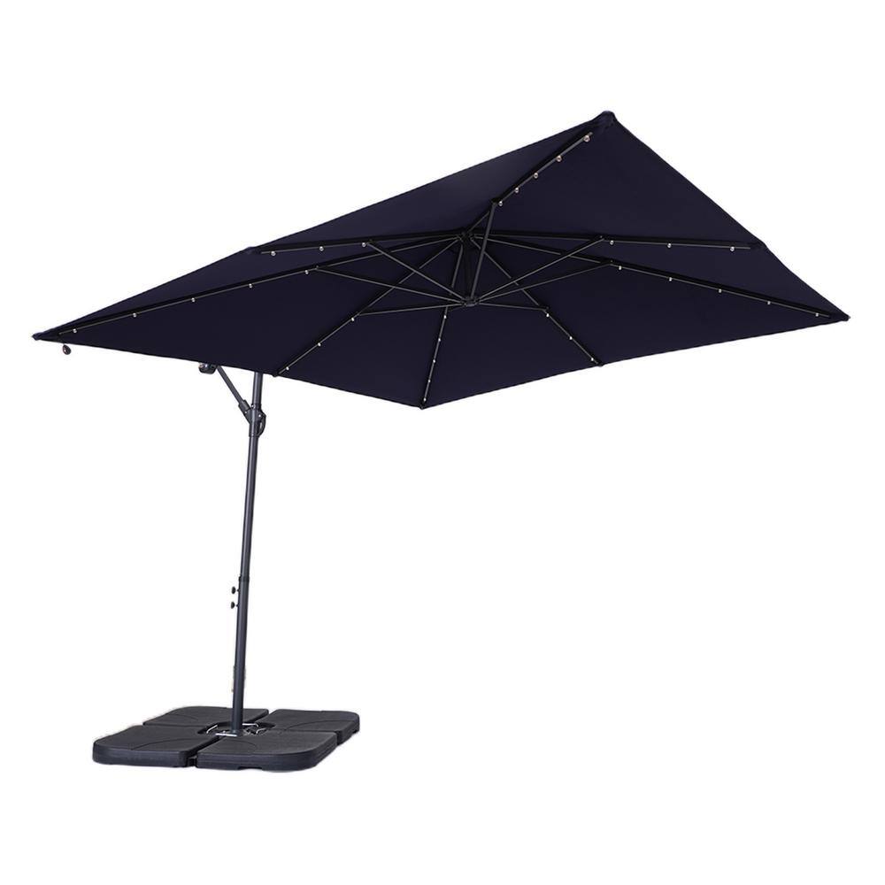8.2 ft. x 8.2 ft. Solar LED Hanging Cantilever Patio Umbrella in Dark Blue 