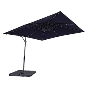 8.2 ft. x 8.2 ft. Solar LED Hanging Cantilever Patio Umbrella in Dark Blue with Base