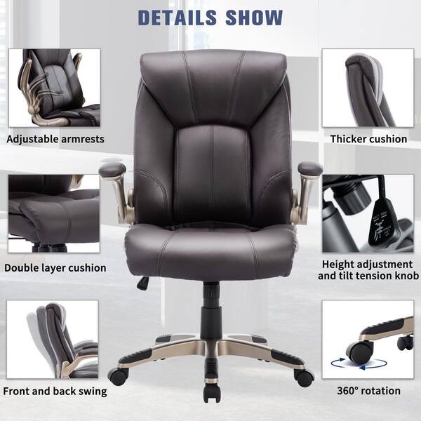 Pinksvdas Luxury Business Elite Brown Faux Leather Big and Tall Executive office  Chair with Arms and Swivel Seat T5065-BR UV - The Home Depot