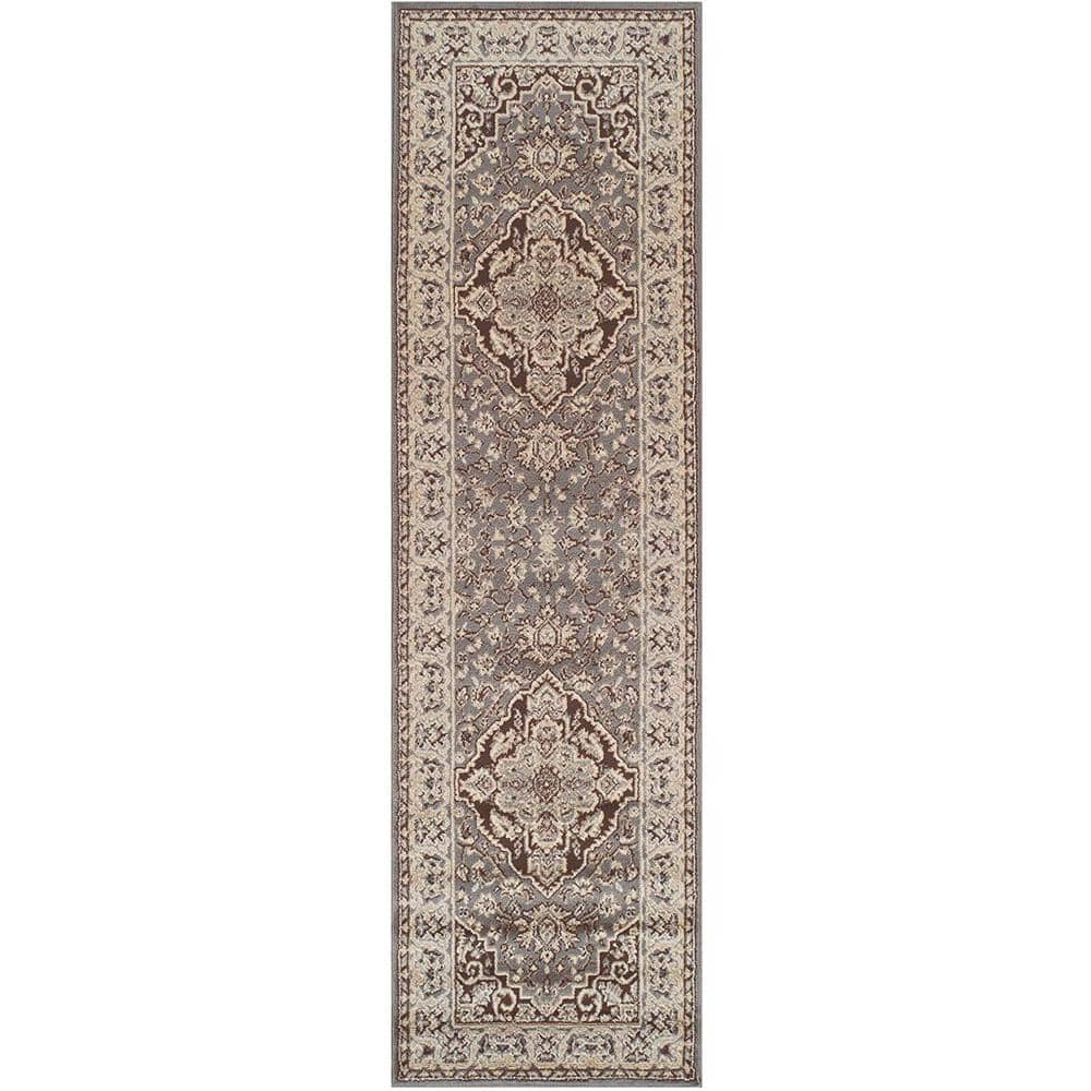Elegant Gray Synthetic 96"L x 31"W Runner Rug for Indoor Use