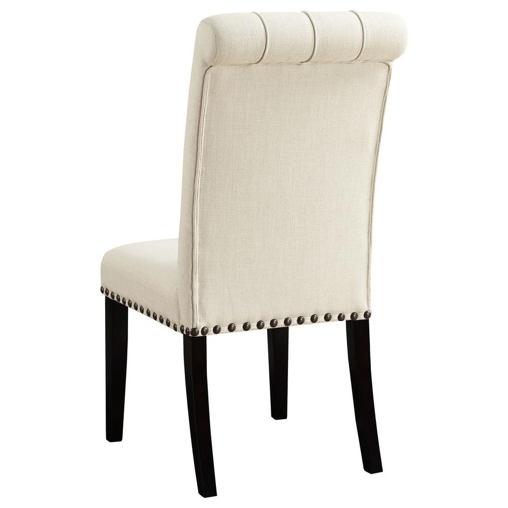 Beige Linen Tufted Upholstered Side Chair with Wood Legs