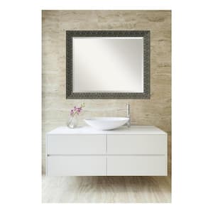 Intaglio Embossed Black 32.5 in. x 26.5 in. Beveled Rectangle Wood Framed Bathroom Wall Mirror in Black