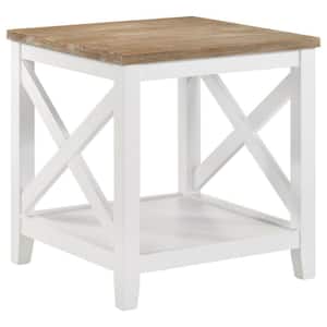 22 in. Brown and White Square Wood End Table with Wooden Frame