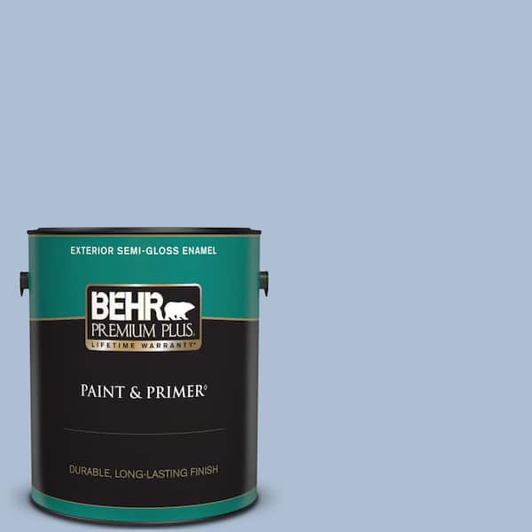 BEHR PREMIUM PLUS 1 gal. #580E-3 Sweet Blue Semi-Gloss Enamel Exterior Paint & Primer
