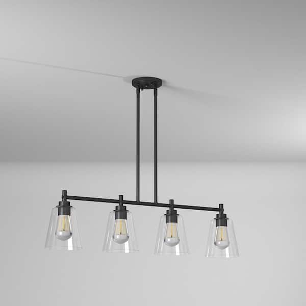 Westin 4-Light Matte Black Industrial Linear Chandelier for Kitchen Islands with No Bulbs Included