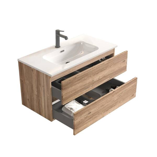 Ziyudura 36 in. Single Sink Floating Rough Oak Bath Vanity with