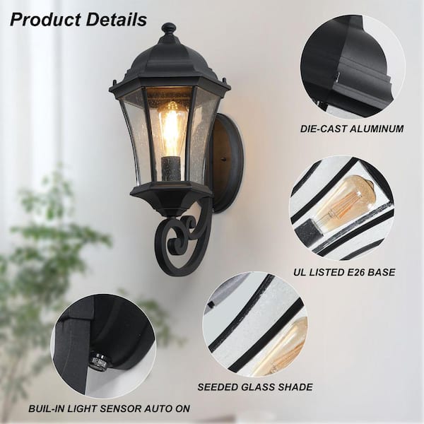 PAKOKULA 19.5 in. 1-Light Black Farmhouse Dusk to Dawn Outdoor