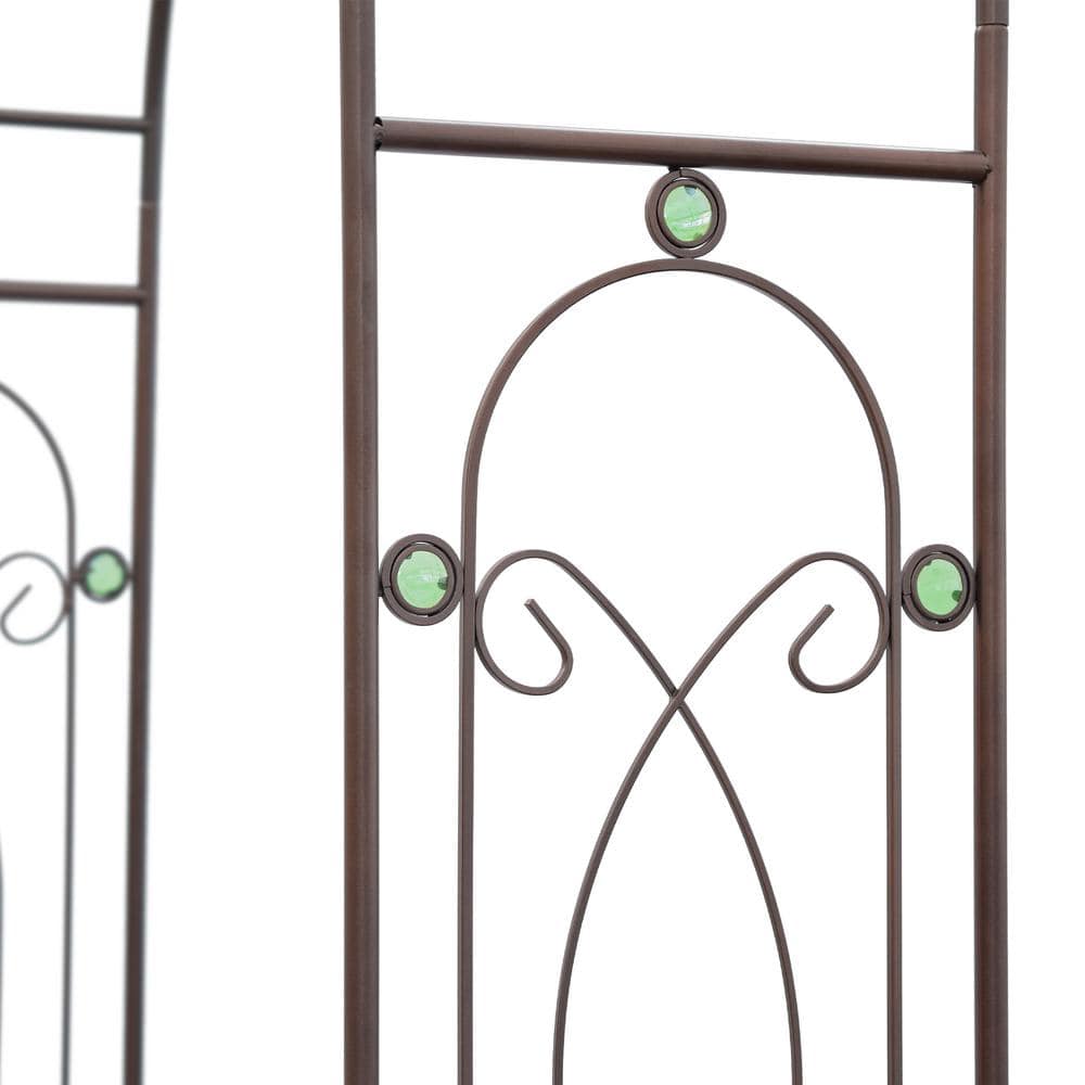 Bronze Steel Arched Garden Arbor with Emerald Accents
