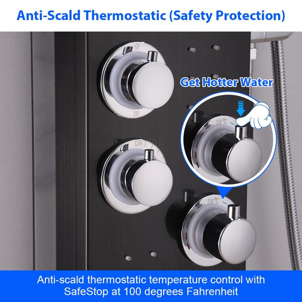 55-Inch Brushed Black LED Stainless Steel Shower Panel System
