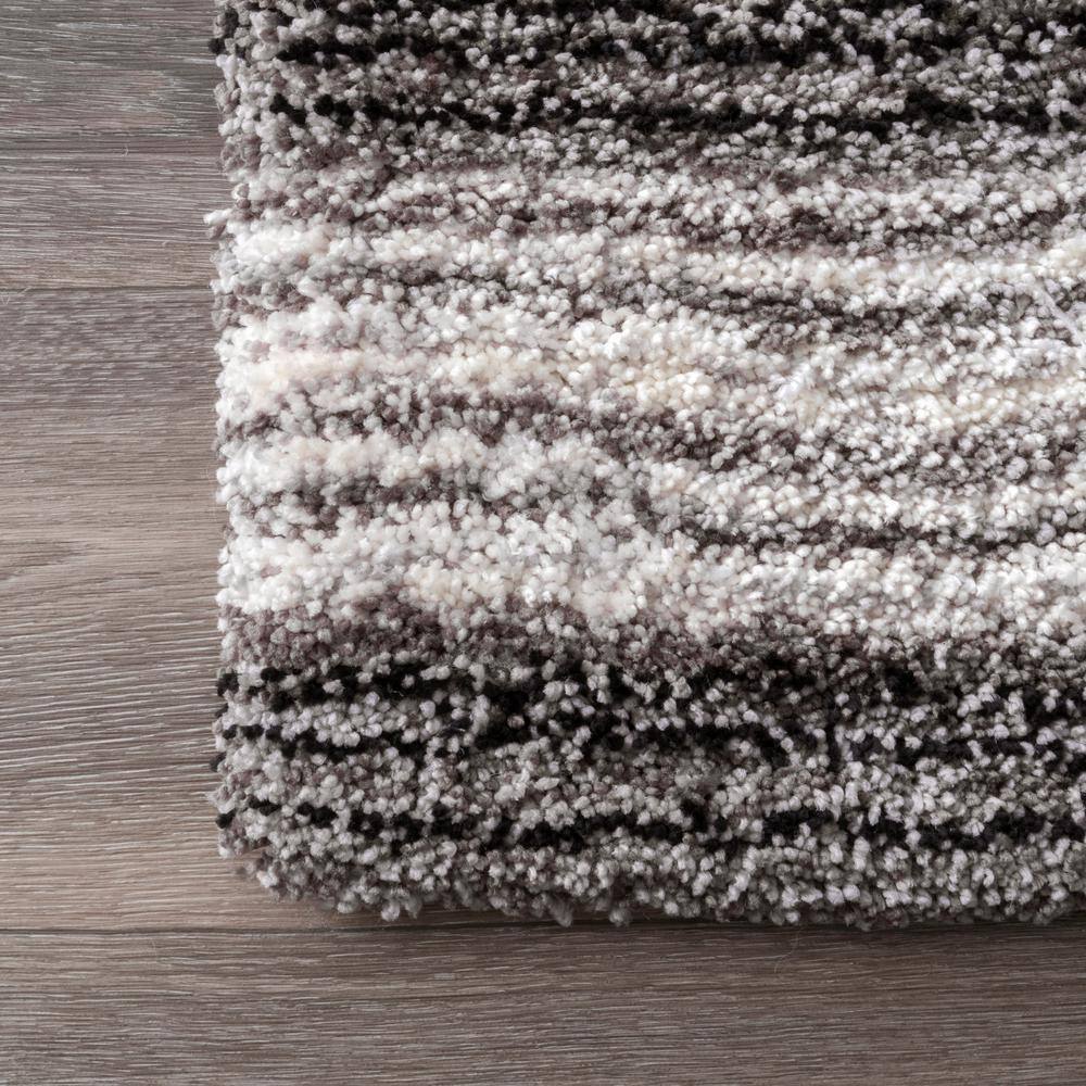 Gray Multi Striped Synthetic Shag Rug, 3' x 5'
