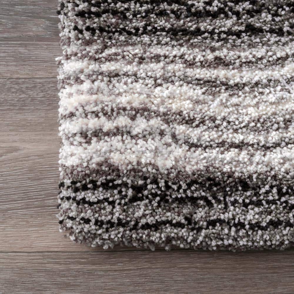 Gray Multi Striped Tufted Shag Synthetic Area Rug 4' x 6'