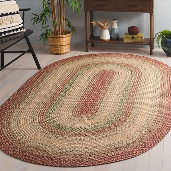 Braided Rust/Multi  6 ft. x 8 ft. Machine  Washable Border Solid Color Oval Area Rug