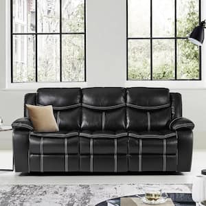 Austin 87.5 in. W Straight Arm Faux Leather Rectangle Manual Reclining Sofa in Black