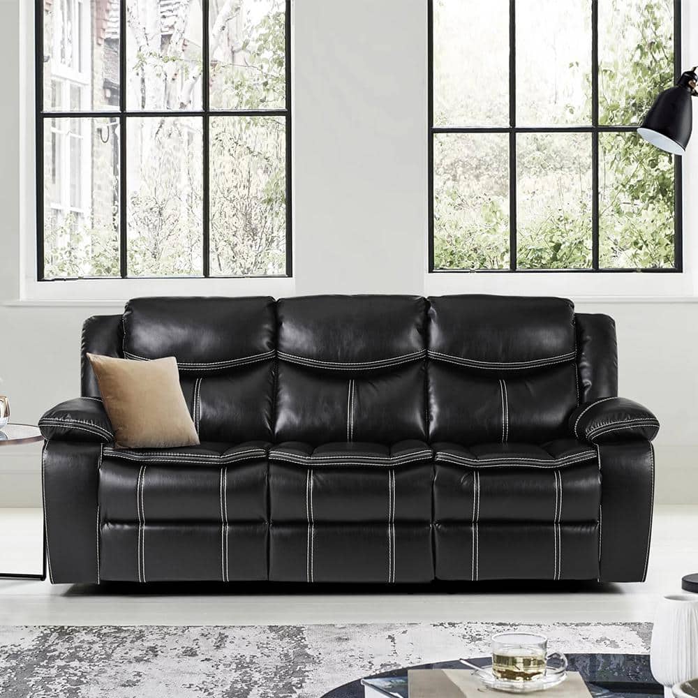 Austin 87.5 in. W Straight Arm Faux Leather Rectangle Manual Reclining Sofa