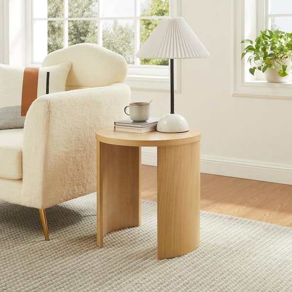 MODWAY Aspect 18.9 in. Round Wood Side Table in Oak with Arched Legs-Modern Wooden Accent Table