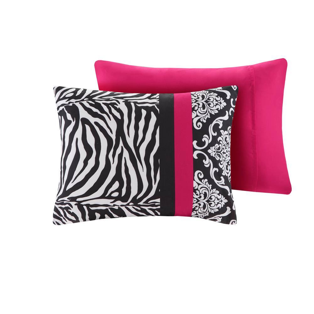 Twin XL Pink Zebra Print Microfiber Comforter Set