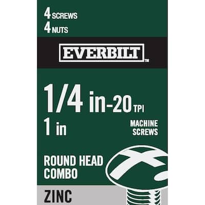 1/4 in.-20 x 1 in. Zinc Plated Combo Round Head Machine Screw (4-Pack)
