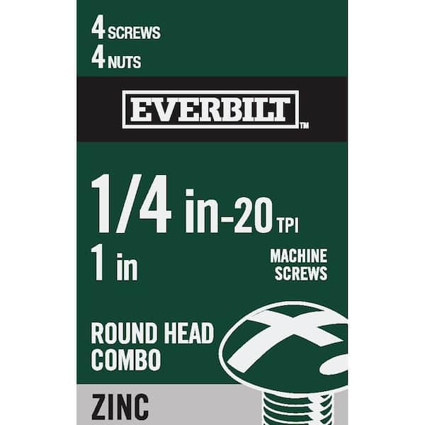 Everbilt 1/4 in.-20 x 1 in. Zinc Plated Combo Round Head Machine Screw (4-Pack)