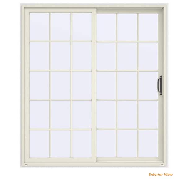JELD-WEN 72 in. x 80 in. V-4500 Contemporary Vanilla Painted Vinyl Right-Hand 15 Lite Sliding Patio Door w/White Interior