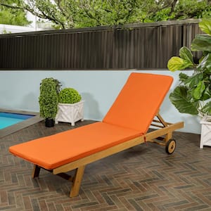 Mallorca 77.56"x23.62" Classic Adjustable Acacia Wood Outdoor Chaise Lounge Chair with Cushion & Wheels, Orange/Natural