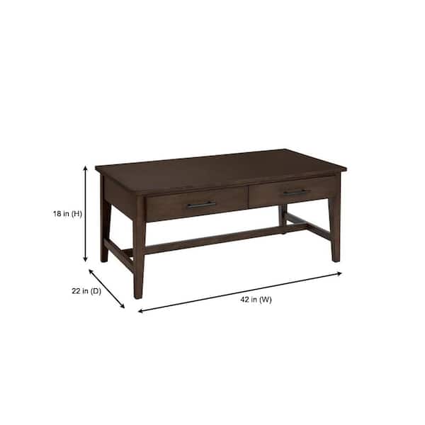 Bellamy 42 in. Smoke Brown Large Rectangle Wood Coffee Table with 2-Drawers