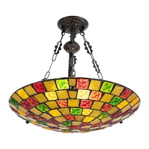19.68 in. 5-Light Retro Multi-Color Shaded Tiffany Pendant Light with Stained Glass Shade, No Bulbs Included