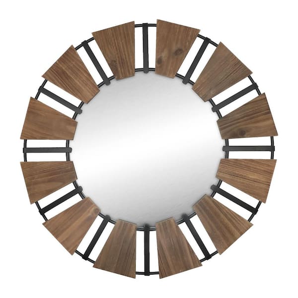HomeRoots 28.25 in. x 28.25 in. Classic Irregular Framed Medium Brown Wood Vanity Mirror