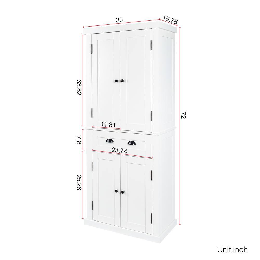 White Shaker Style Freestanding Kitchen Pantry Organizer with Adjustable Shelves