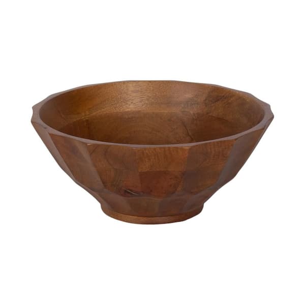 Plete Walnut Brown Scalloped Wood 12 in. Decorative Bowl