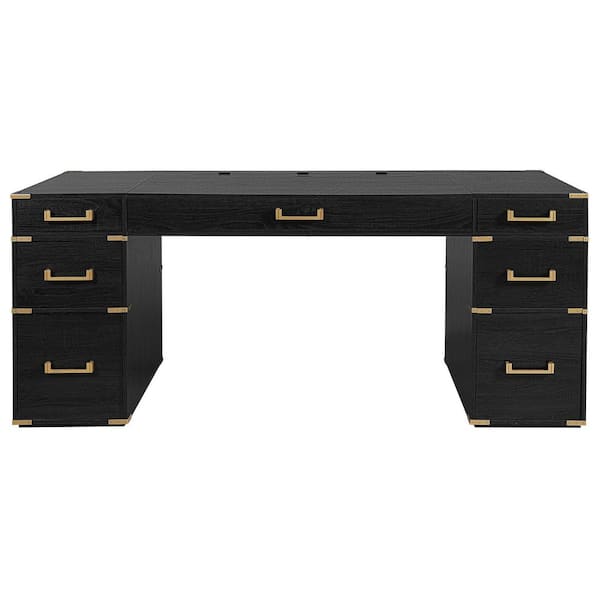 Noble House Zytaveon 70 in. Rectangle Black Wood 7-Drawer