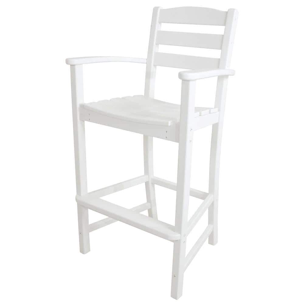 POLYWOOD La Casa Cafe White Plastic Outdoor Patio Bar Arm Chair -  TD202WH