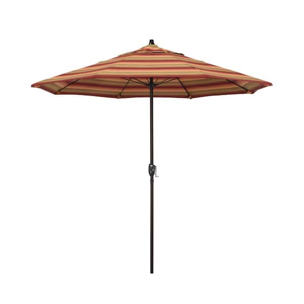 California Umbrella 7.5 ft. Bronze Aluminum Market Patio Umbrella with Fiberglass Ribs and Auto Tilt in Astoria Sunset Sunbrella