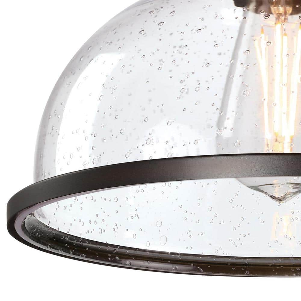 Vintage Black-Bronze Pendant Light with Clear Seeded Glass Shade